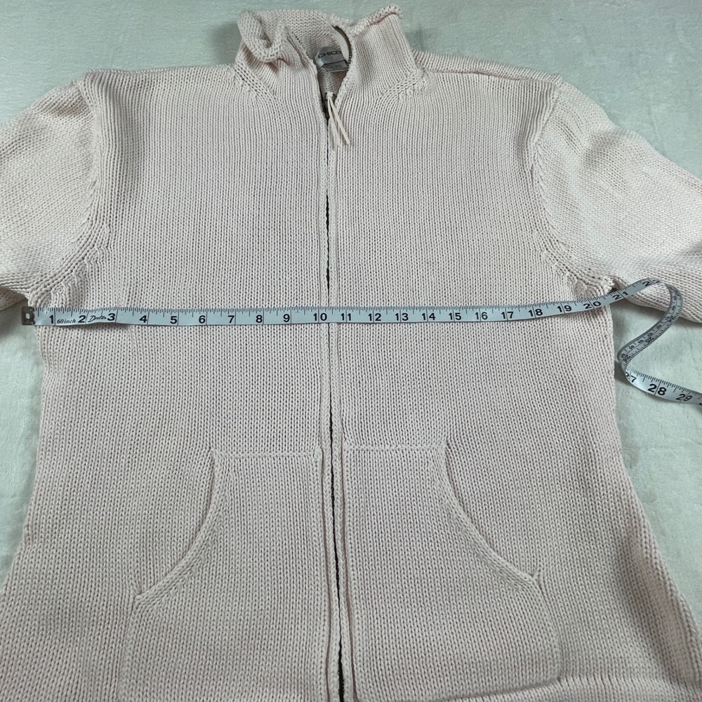 Chicos Pink Full Zip Cardigan Sweater Mock Neck Ramie Cotton Ribbed Size 3 L XL - Picture 4 of 7